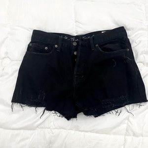 Free People black, buttonfly distressed shorts. Size 29. Never worn